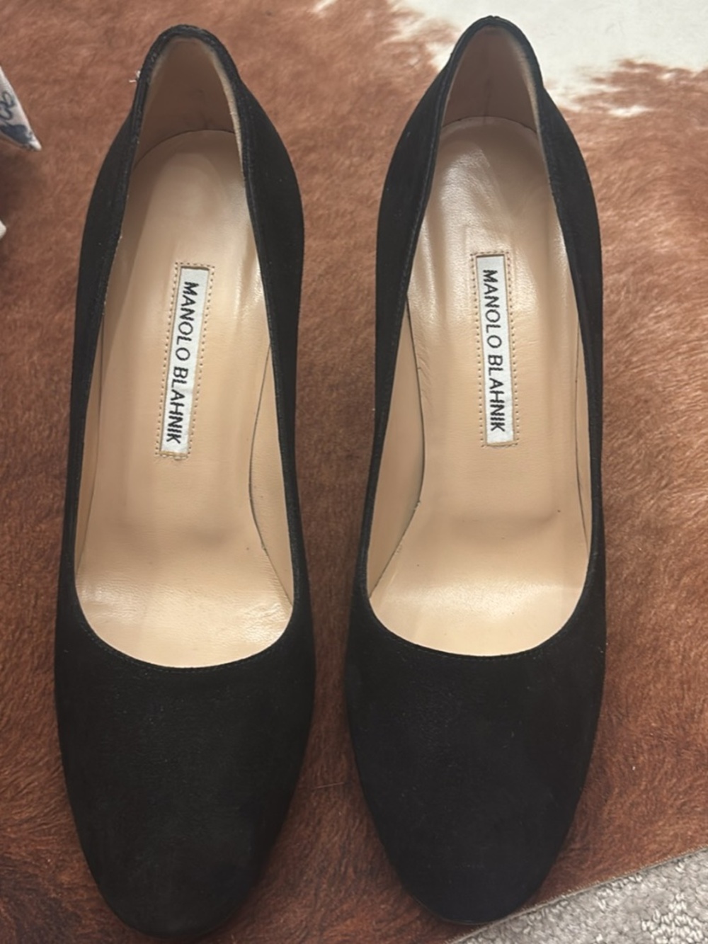 Manolo Blahnik, black suede pumps, size 37.5